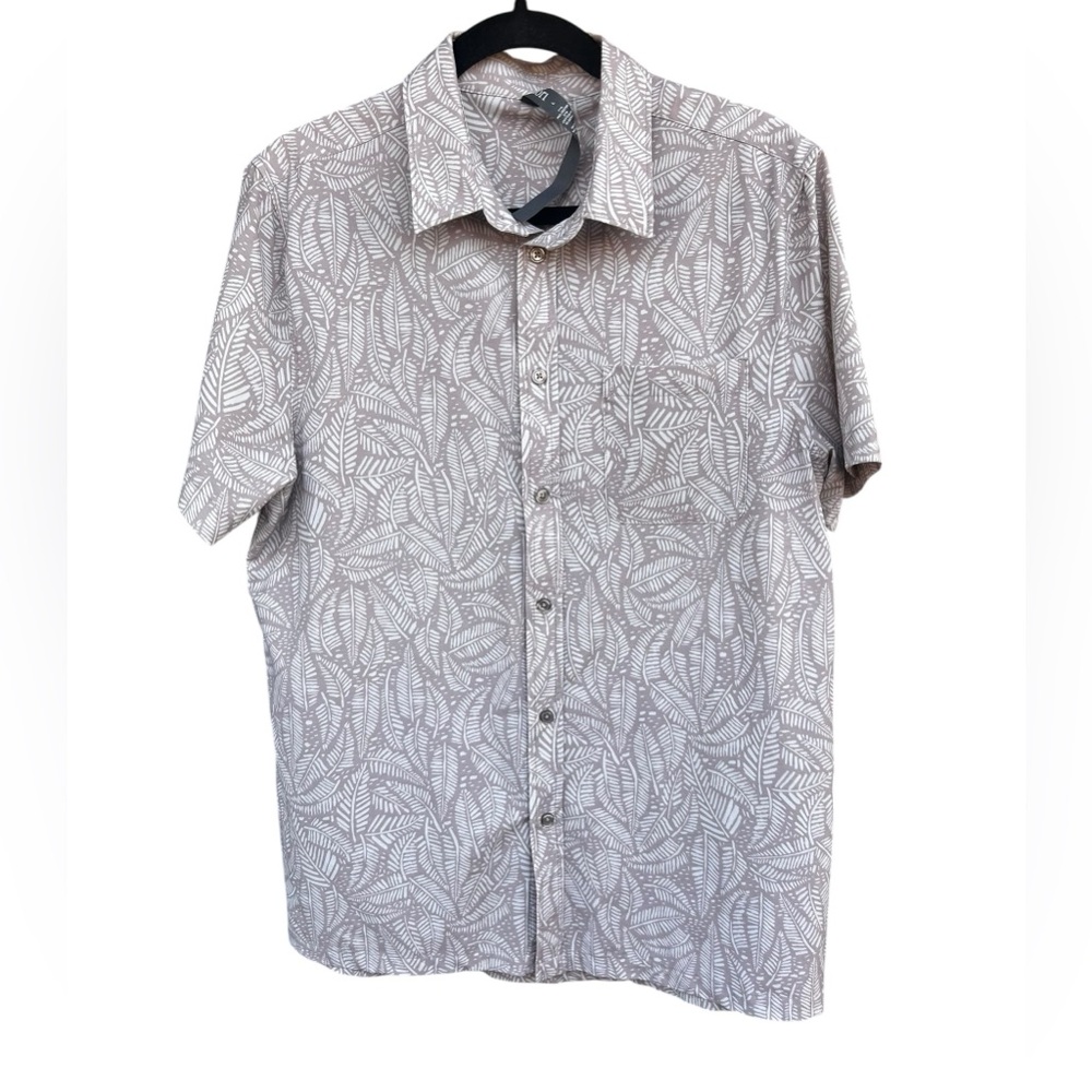 Vuori Men's Beige Leaf Print Button Down Shirt